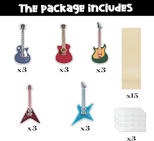 Miniatura 2 de Centros de mesa de guitarra de rock, tocadiscos de guitarra, decoración de fiesta de cumpleaños de rock and roll, notas musicales, estrellas,