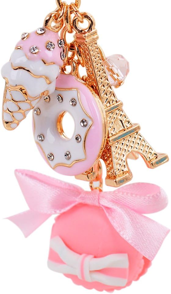 Women Girls Sweet Keyring Macaron Donuts Ice Cream Eiffiel Tower Keychain Bag Purse Decor Key Pendant