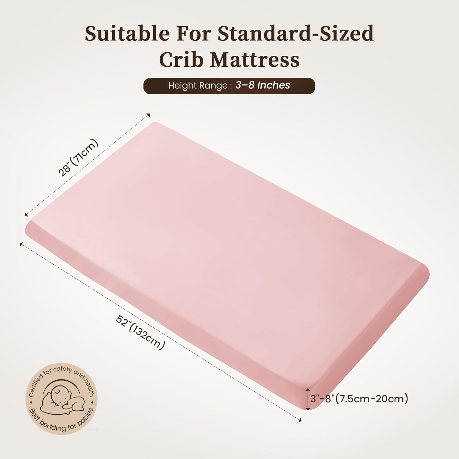 THXSILK 100% 6A+ Mulberry Silk Crib Fitted Sheet Mattress Cover 52"×28" with Deep Pocket 3"- 8" for Standard Baby Bedding, Cooling Luxuriously Soft & Cozy, 1 Children Fitted Sheet Only, Charming Pink