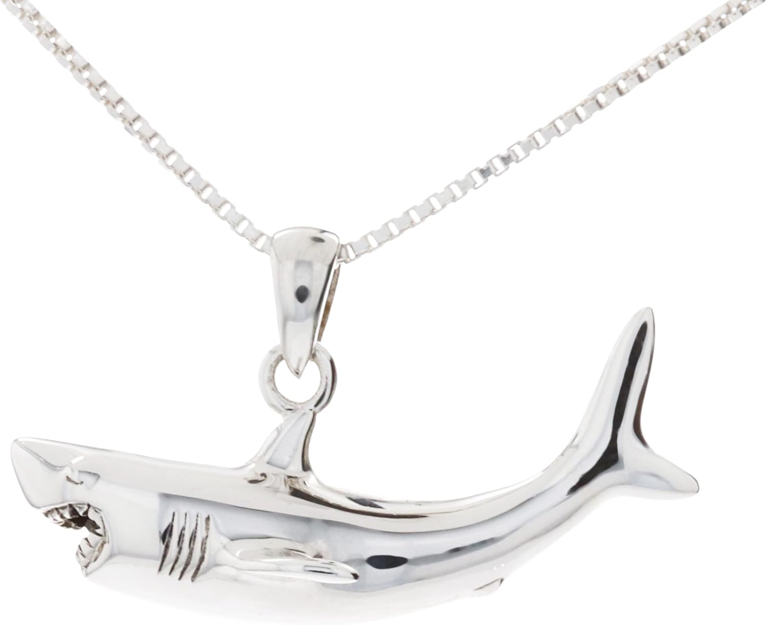 Jewelry Trends Sterling Silver Great White Shark Pendant Necklace 18"