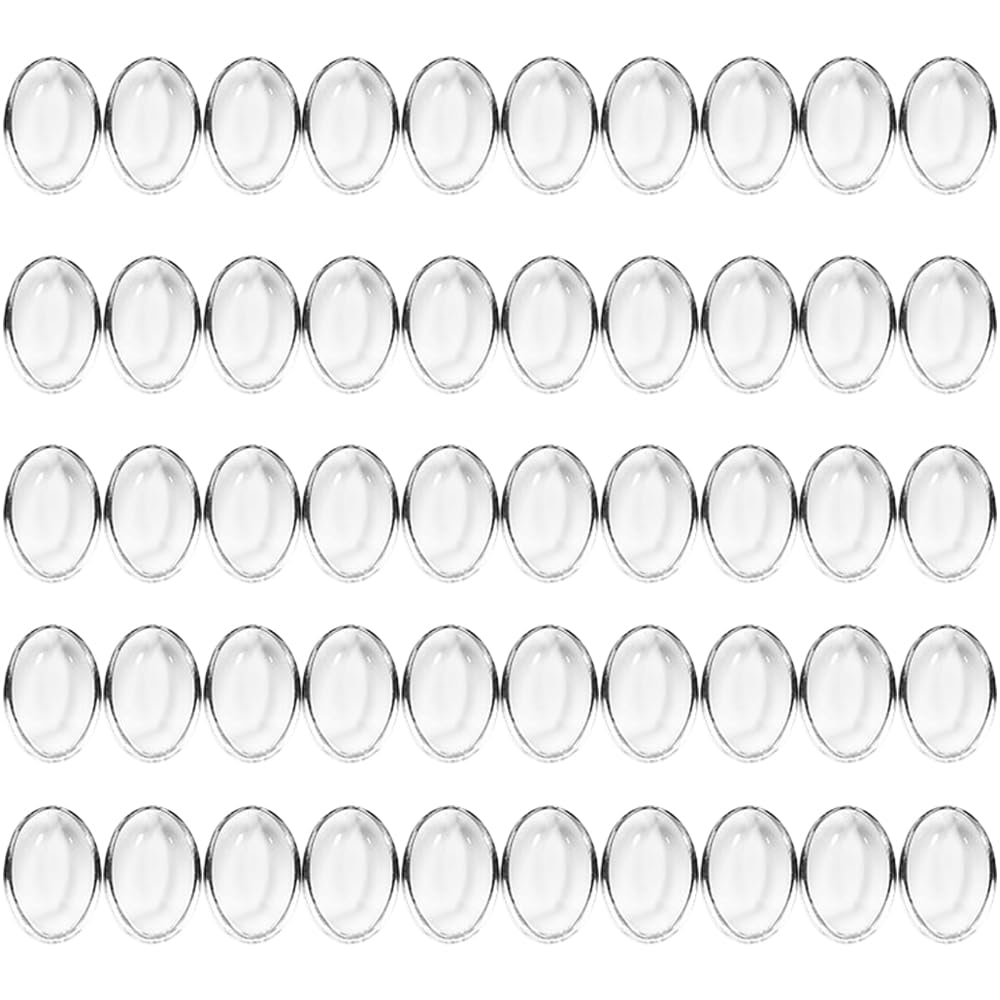 Vokenforu 50Pcs Clear Oval Glass Cabochons 10x14mm Flat Back Glass Dome Tiles for Photo Pendant Crafts Making