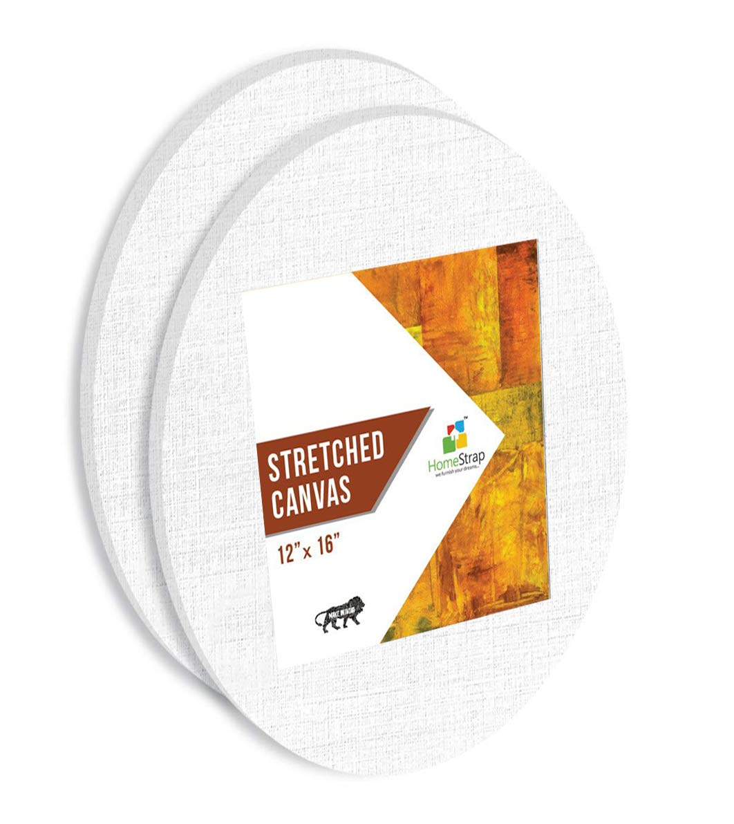 Homestrap Primed Cotton Pre Stretched Oval Canvas with Wooden Frame (12