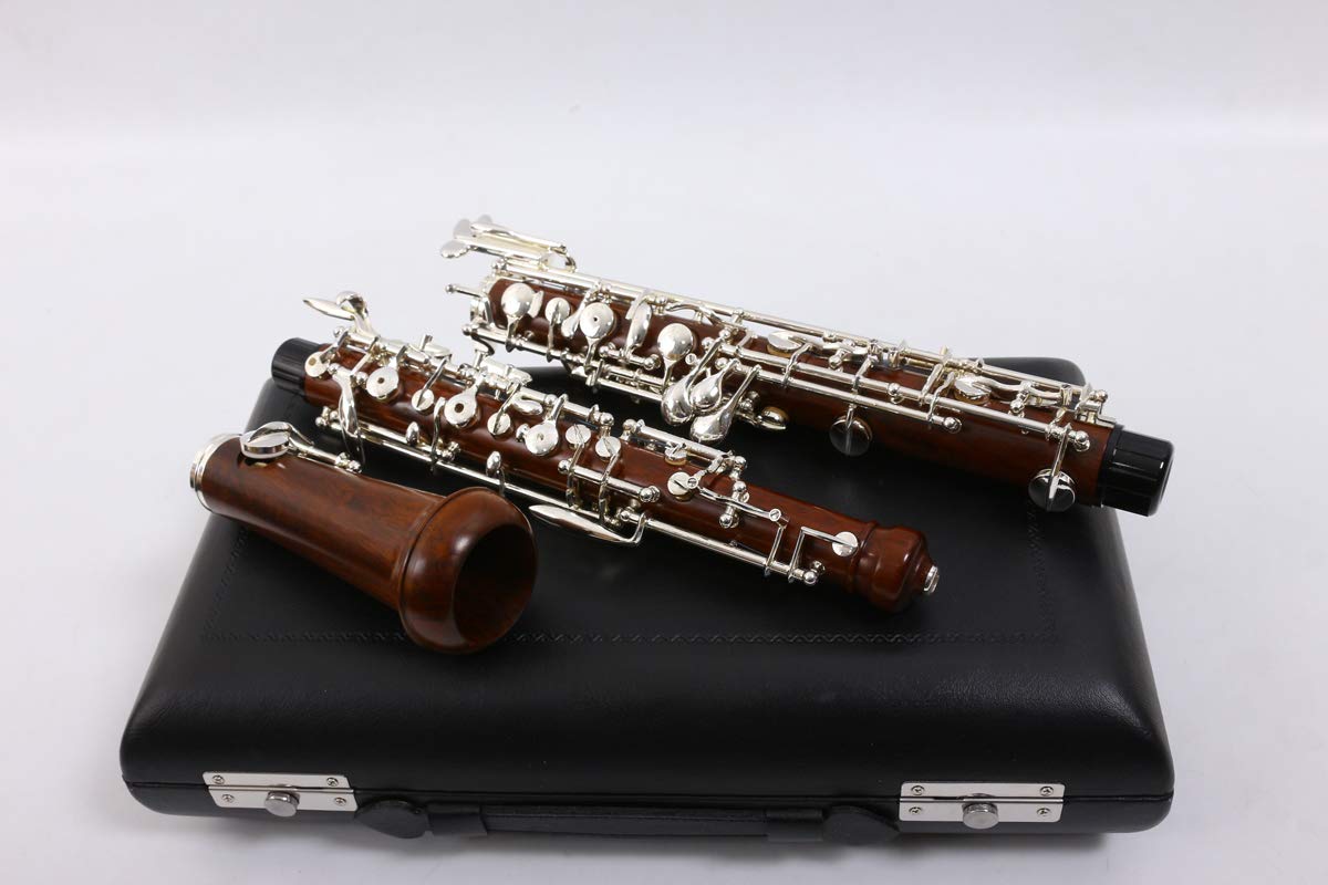 Yinfente Oboe professionale in palissandro placcato argento chiave C sinistra F risonanza semiautomatica strumento a fiato con ance per oboe e guanti, custodia in pelle + borsa per il trasporto e