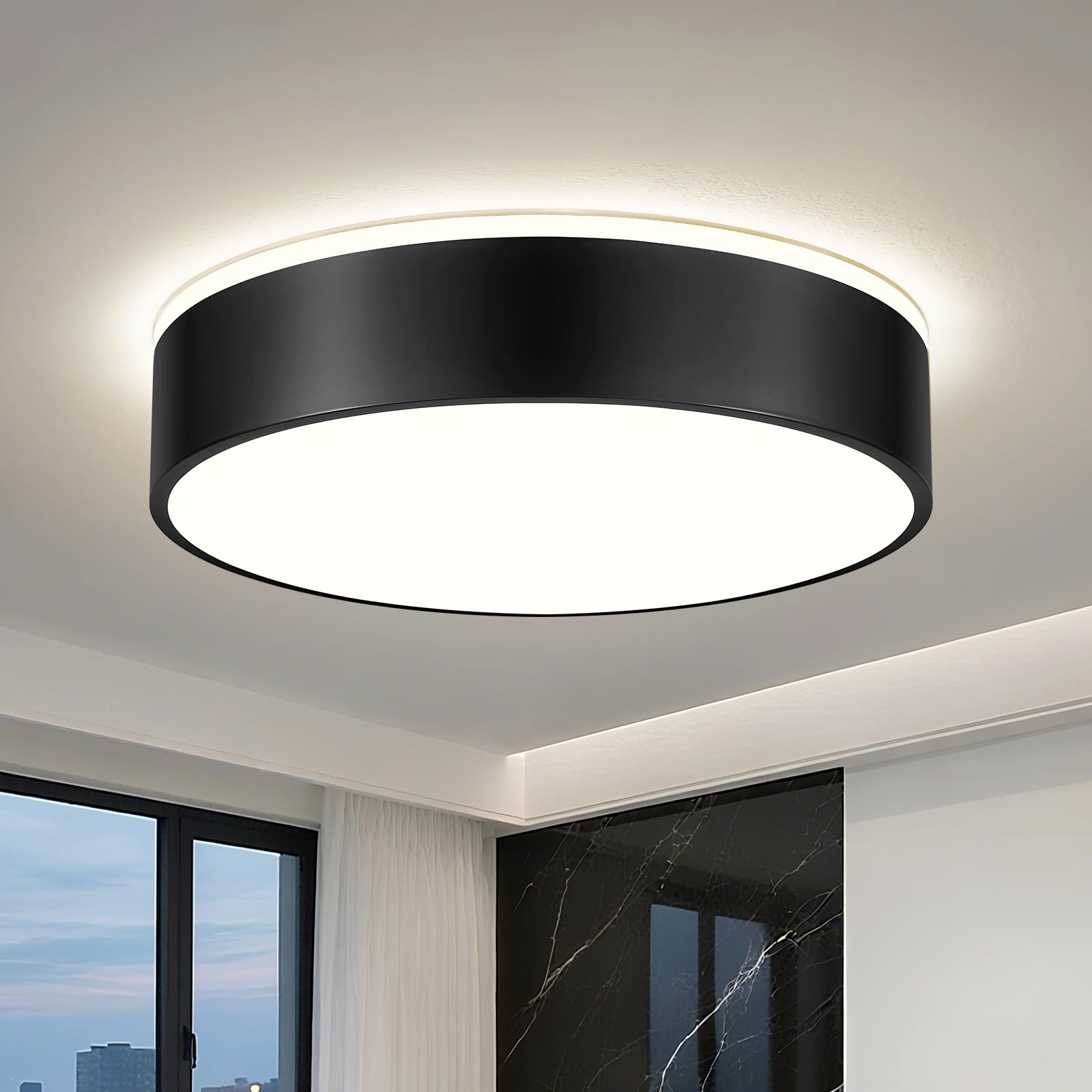 Vikaey Modern Ceiling Lights,LED Black Metals Bedroom Light 4000K,36W Flush Ceiling Lamp for Living Room Kitchen Bathroom Hallway Dining Room Lounge,15.74 in