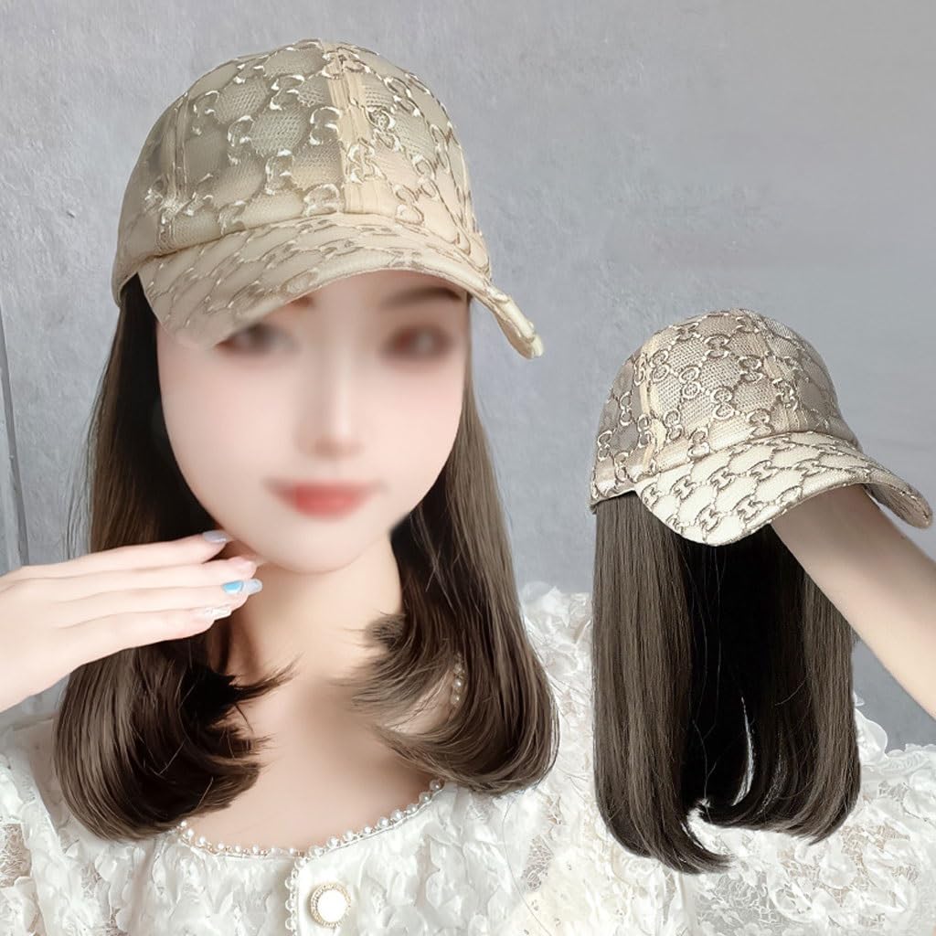 Wig With Cap Women's Hat Wig, Fashionable Baseball Cap, Brown And Black Wig Hat, Suitable For Daily Theme Parties And Outdoor Leisure Wig Caps For Women(02)