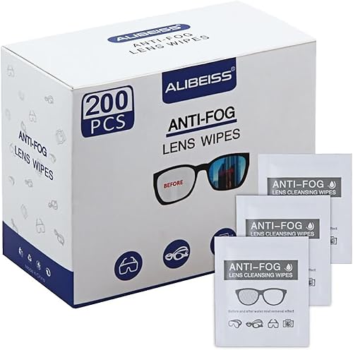 Alibeiss Toallitas antivaho para lentes prehumedecidas 6 x 5 pulgadas para lentes de ojos paquete de 200