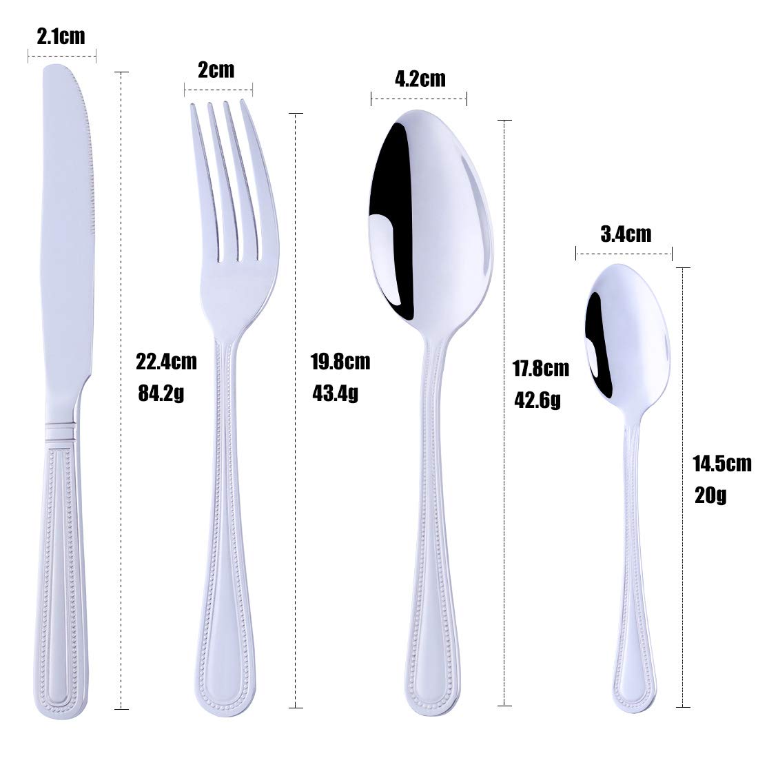 Buyer Star Set di posate, 24 coltelli da tavola in acciaio inox, forchette, cucchiai da dessert, cucchiaini da tè, set di posate classiche per 6, stoviglie di base lucidate a specchio