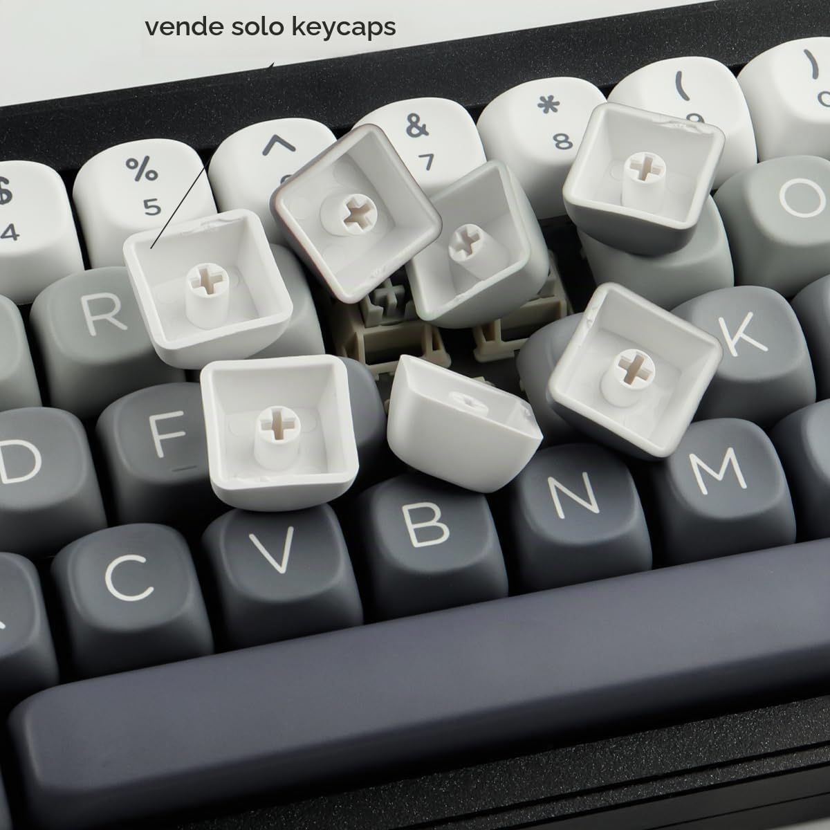 Copritasti in PBT 146 tasti Double Shot Profilo MOA Keycaps Bianco-Grigio Gradiente Sublimazione Keycap Tappi chiave personalizzati per switch Cherry MX Layout Tastiere meccaniche layout ANSI