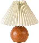 KUNJOULAM Small Pleated Table Lamp, Modern Bedside Nightstand Lamp with Coffee Lampshade, Metal Base Cute Lamp for Bedroom Living Room Home Office Decor E12 Bulb