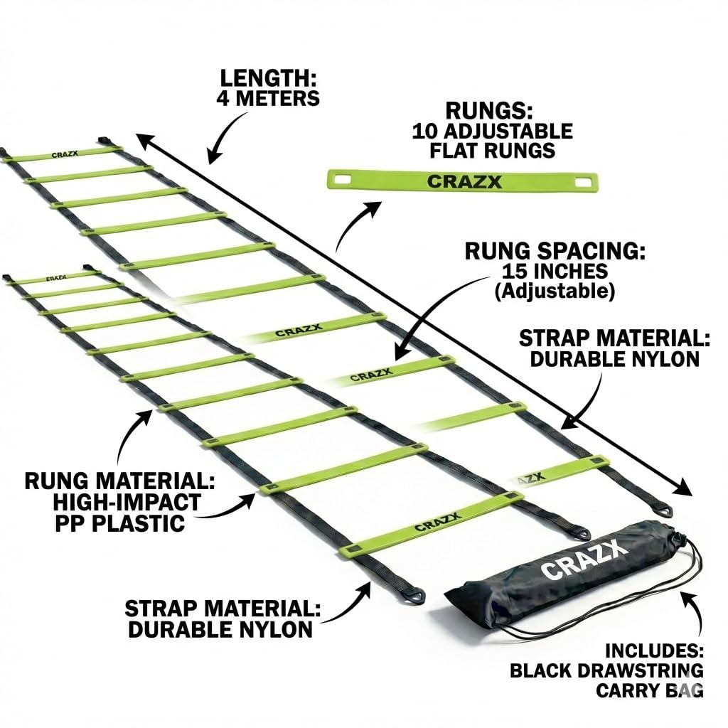 CRAZX Fitness Combo - 6 pc Hurdles, 6 pc Stacking Cones, 10 Pc Space Markers and 1 Pc Agility Ladder 1