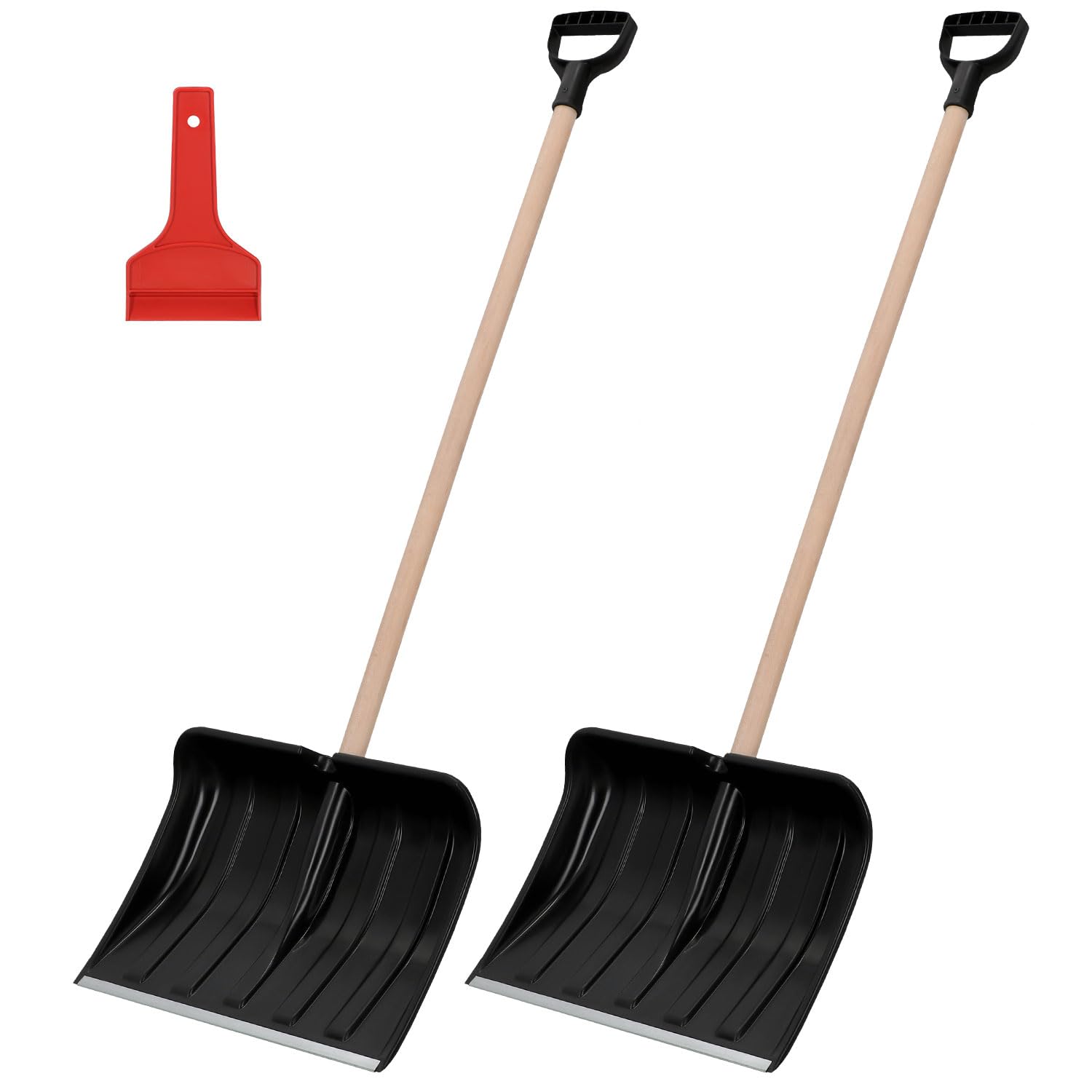 KOTARBAU® Lot de 2 pelles à neige pour voiture 40 cm avec manche en bois de 131 cm + grattoir à glace pour voiture pour déneigement de voiture avec lèvre en caoutchouc
