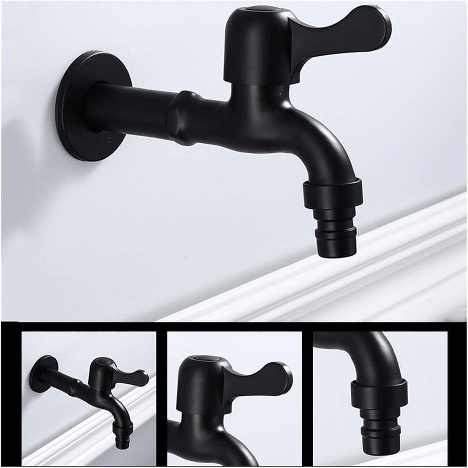 Antique Black Washing Machine Tap Mop Pool Stainless Steel Wall Mounted Bibcock Single Cold Water Faucet for Outdoor Garden(2)