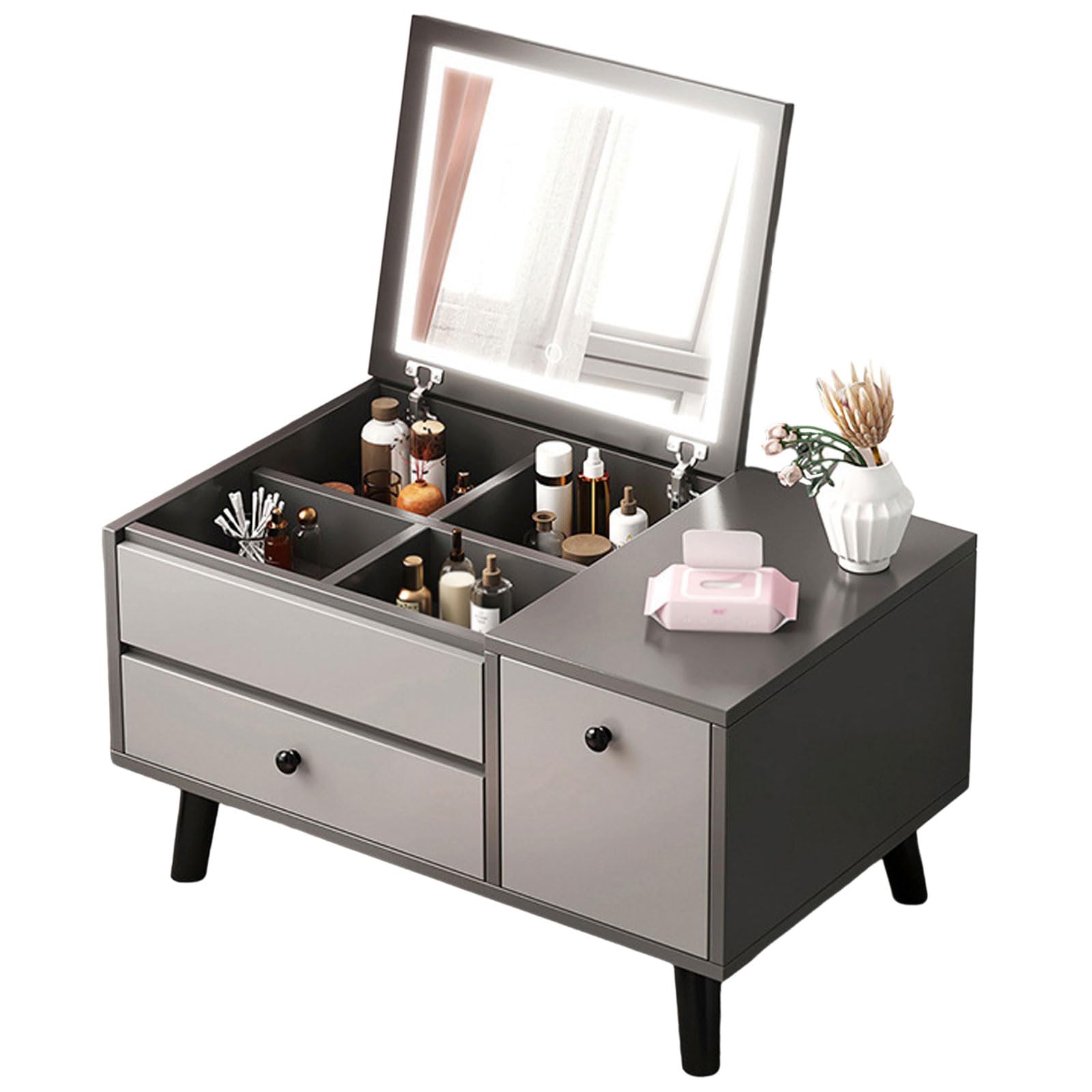 Tocador de maquillaje pequeño contemporáneo con almacenamiento extra para dormitorio