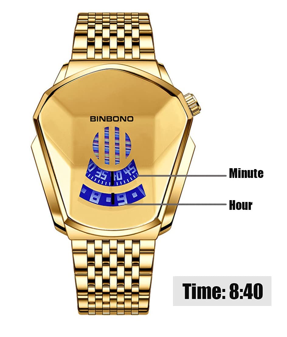 FANMIS Creative Fashion - Reloj digital binario para hombre, acero inoxidable, impermeable, con retroiluminación LED, chapado en oro, quan jin