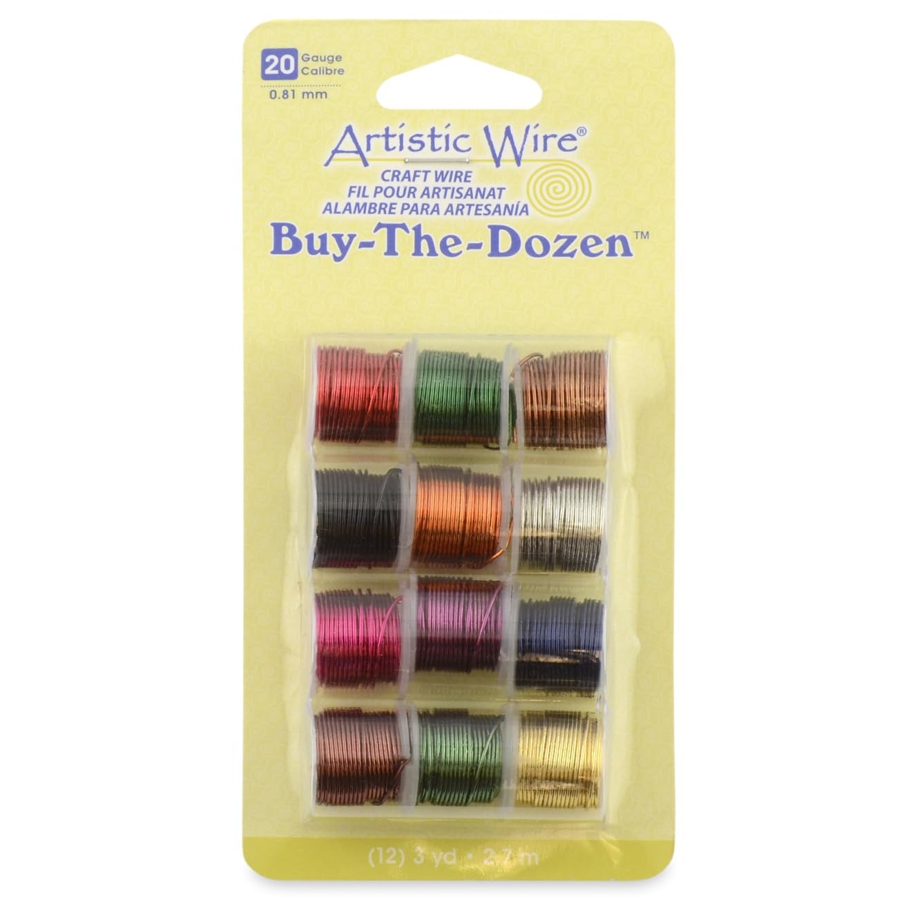 Artistic Wire, 20 Gauge Tarnish Resistant Colored Copper Craft Wire, Buy-The-Dozen, Assorted Colors, 3 yd, 12 spools