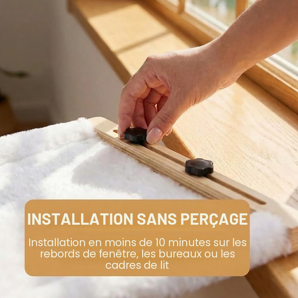 Hamac Chat Radiateur Mural, Transat pour Chat Intérieur Bois, Hamac Chats Suspendus 55x38x16.7 cm, Panier Chats à Suspendre sans Perçage, Charge Lourd de 20 KG, pour Fenêtre Bureau Balcon Porte