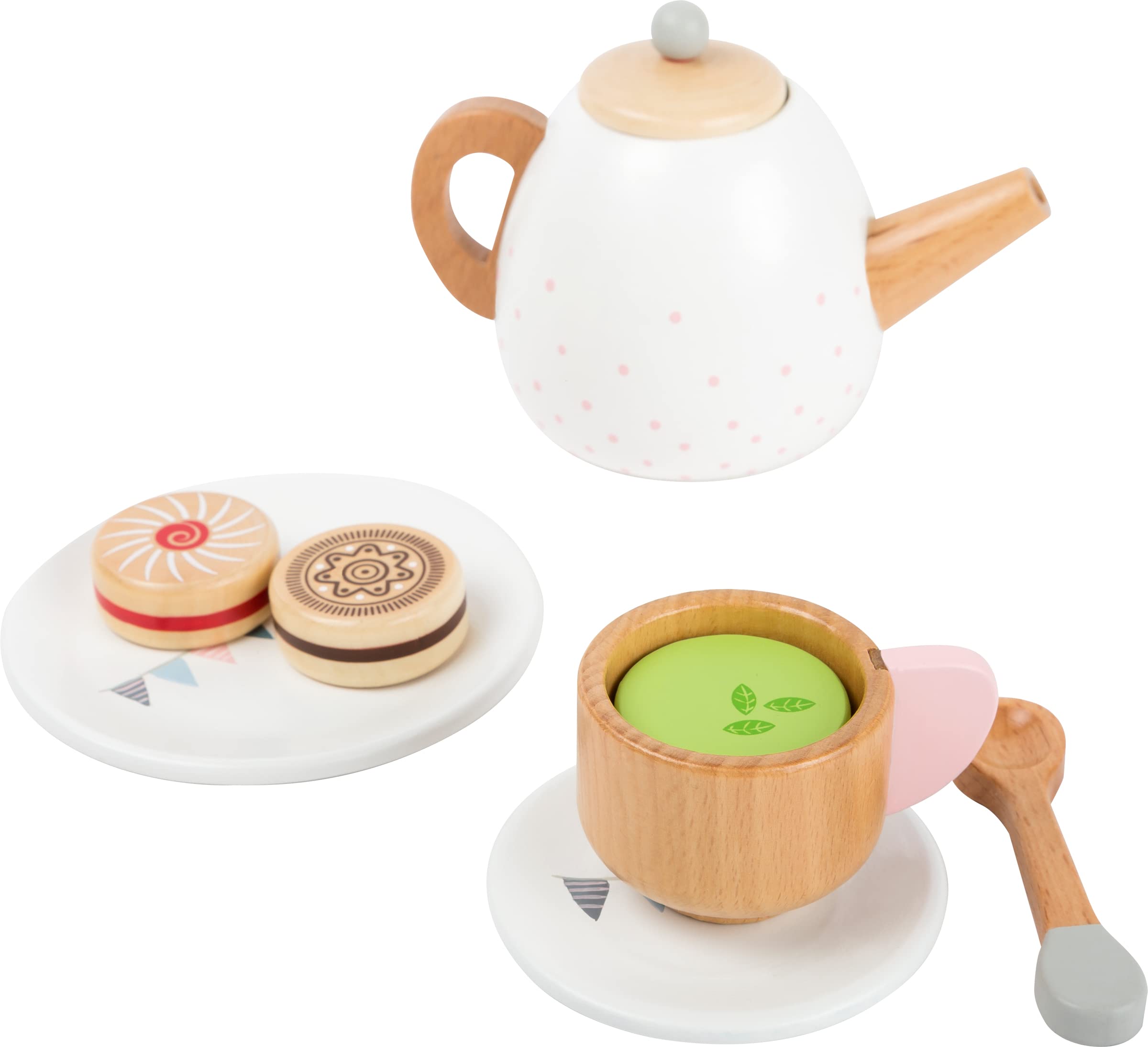 small foot Teeservice "Kinderküche" aus Holz, Zubehör für Kinderküche / Spielküche mit 17 Teilen, ab 3 Jahren,11214