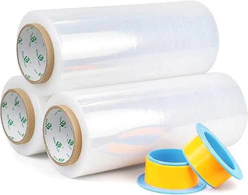 Miniatura 5 de BOMEI PACK Paquete de 3 envolturas elásticas transparentes de resistencia industrial de 12 pulgadas x 1000 pies, calibre 80 de grosor, adherencia