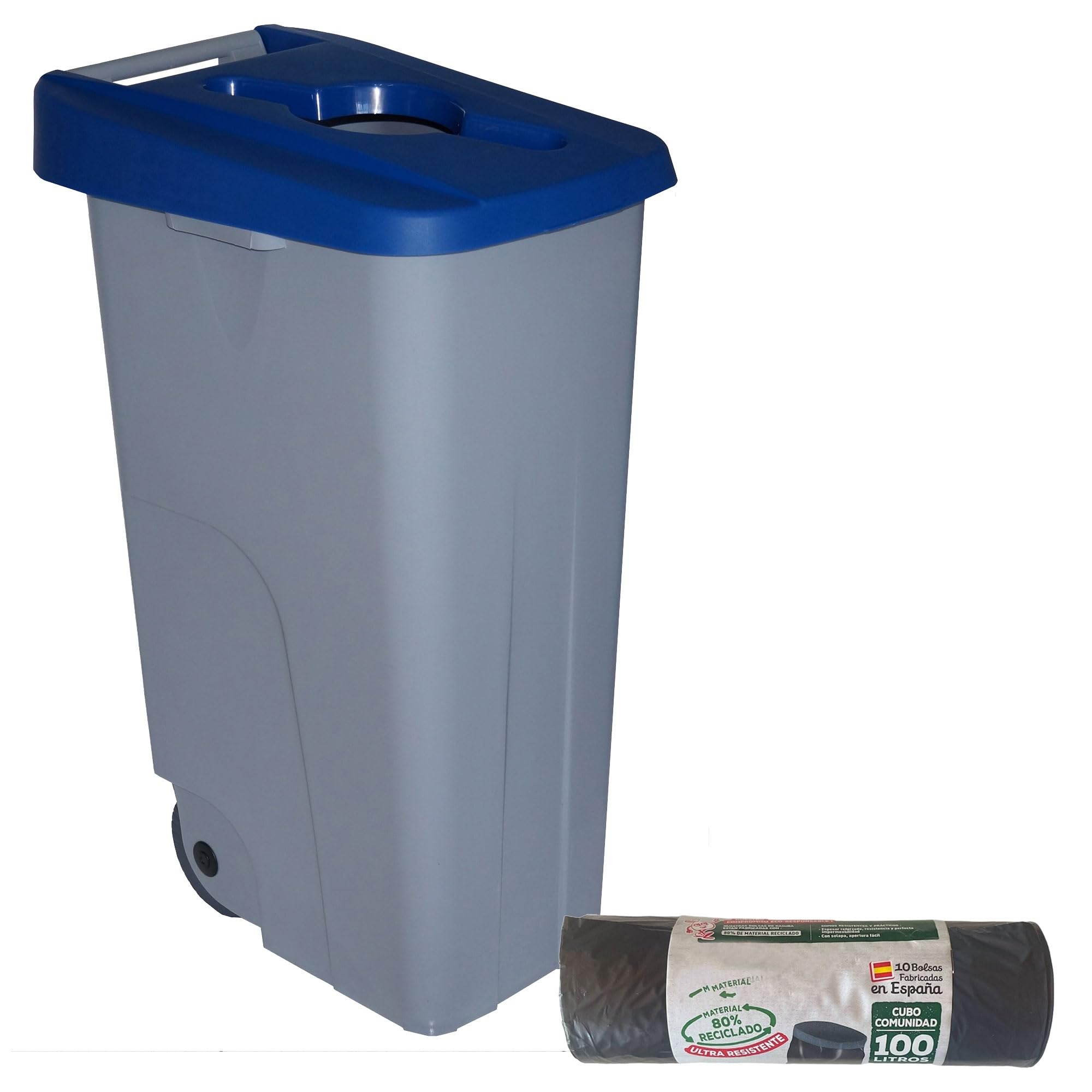 WELL HOME MOBILIARIO & DECORACIÓN Contenedor Abierto 85L Azul H.76cm + Rollo 10 bolsas de basura 100L