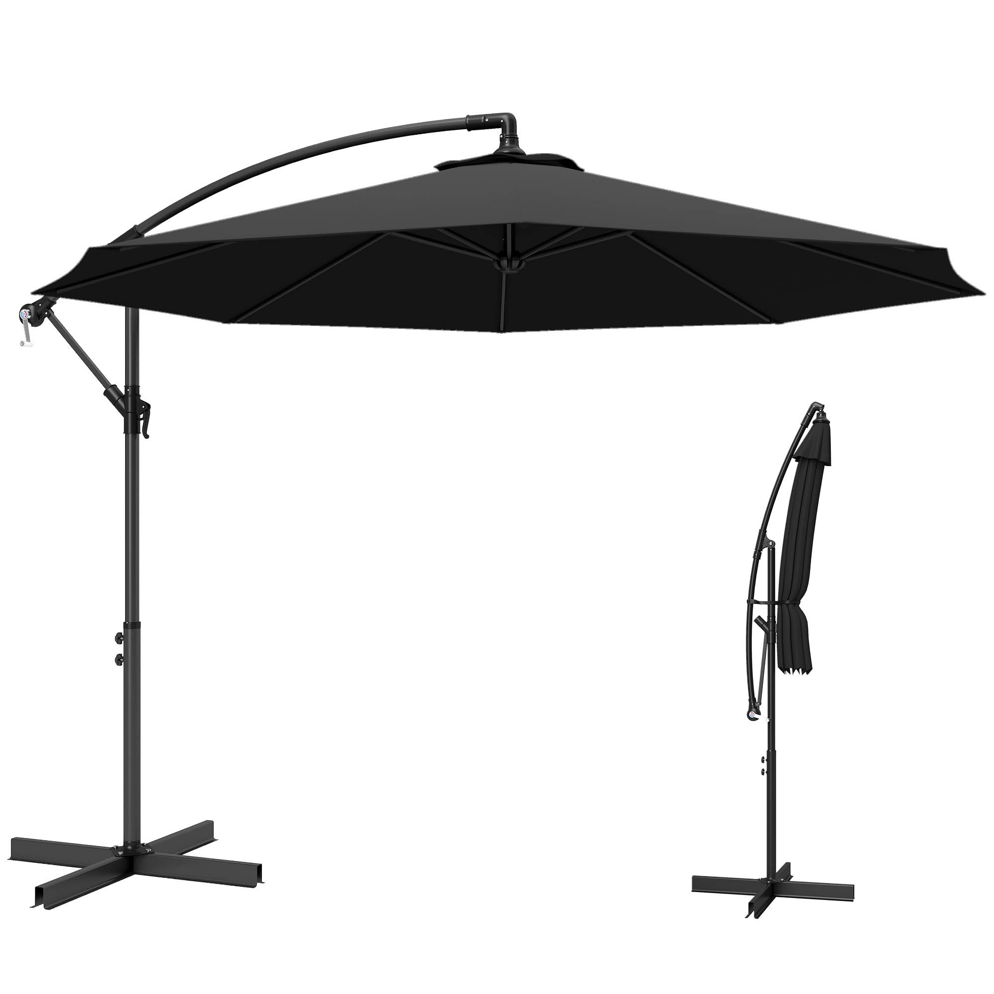 Outsunny 3(m) Garden Banana Parasol Cantilever Umbrella with Crank Handle, 8 Ribs and Cross Base for Outdoor, Hanging Sun Shade