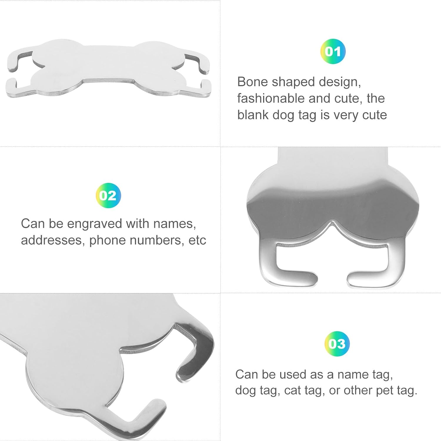 6pcs Bone Shaped Dog Id Tags Stainless Steel for Engraving image 3