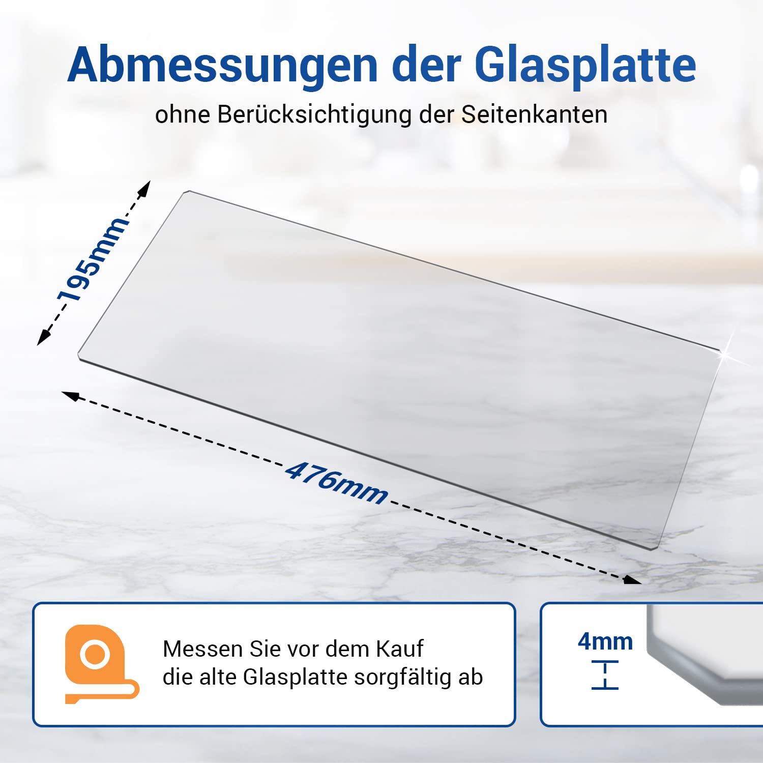 VIOKS Glas Gemüsefach Einlage 476x195mm Ersatz für Zanussi 224906410/2 & Electrolux, Einlegeböden für Kühlschränke, Regal Glasboden AEG