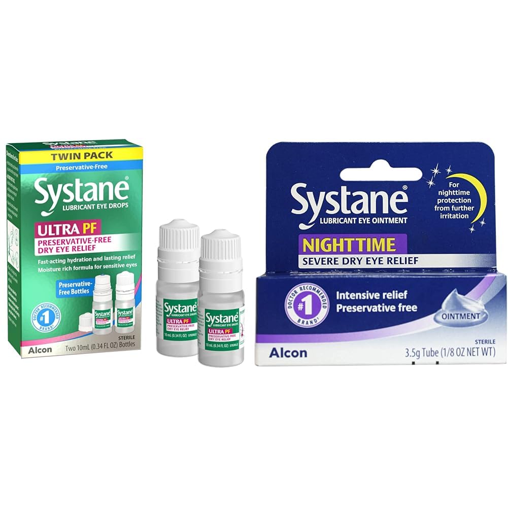 Systane Ultra Multi-Dose Preservative-Free Eye Drops Twin Pack 2x10ml Nighttime Lubricant Eye Ointment 3 5g Tube