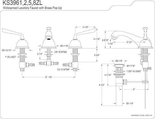 Miniatura 3 de Kingston Brass KS3962ZL Grifo de Lavabo de Salvia de Plata, Latón Pulido