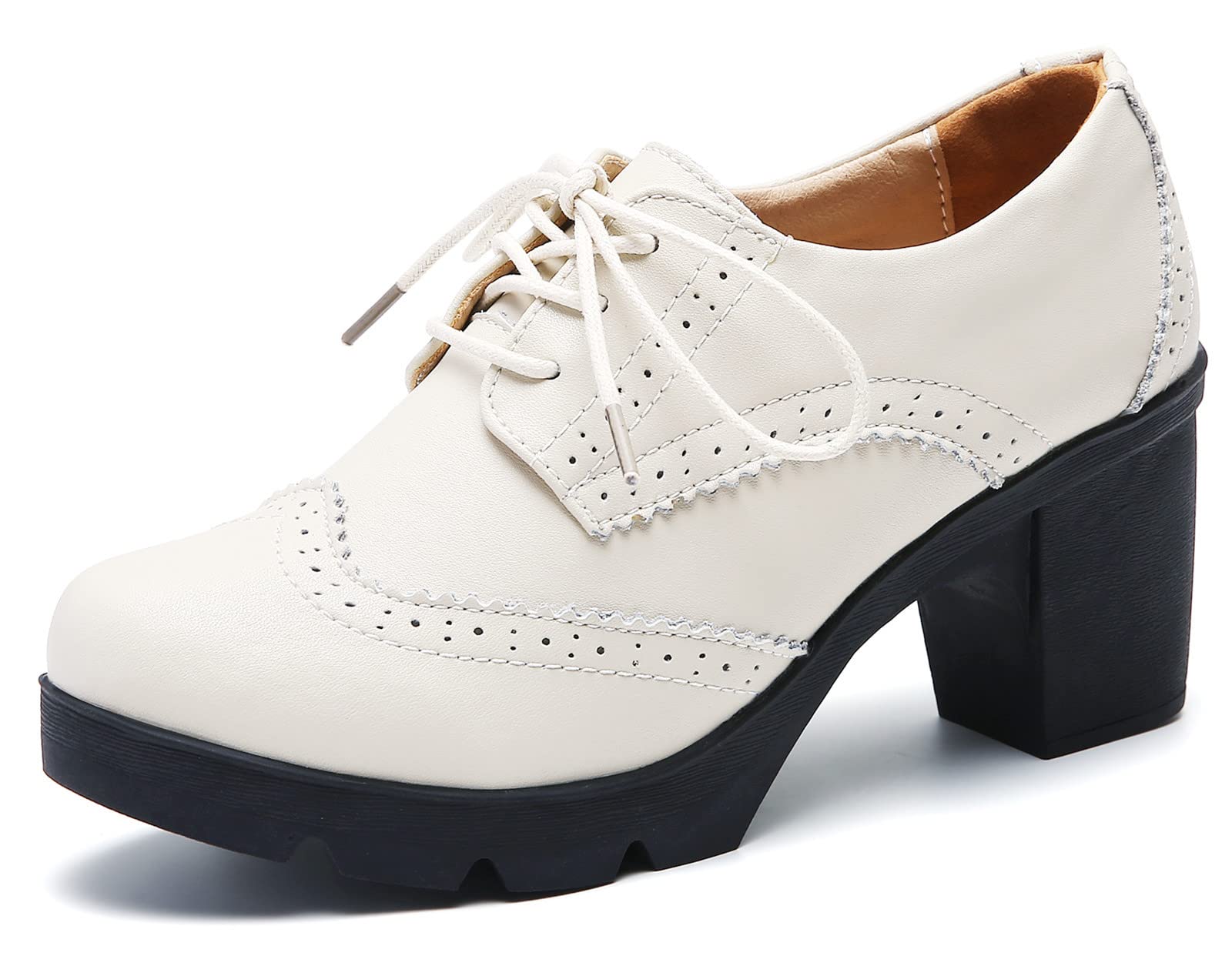 DADAWEN Women's Classic T-Strap Platform Mid-Heel Square Toe Oxfords Dress Shoes