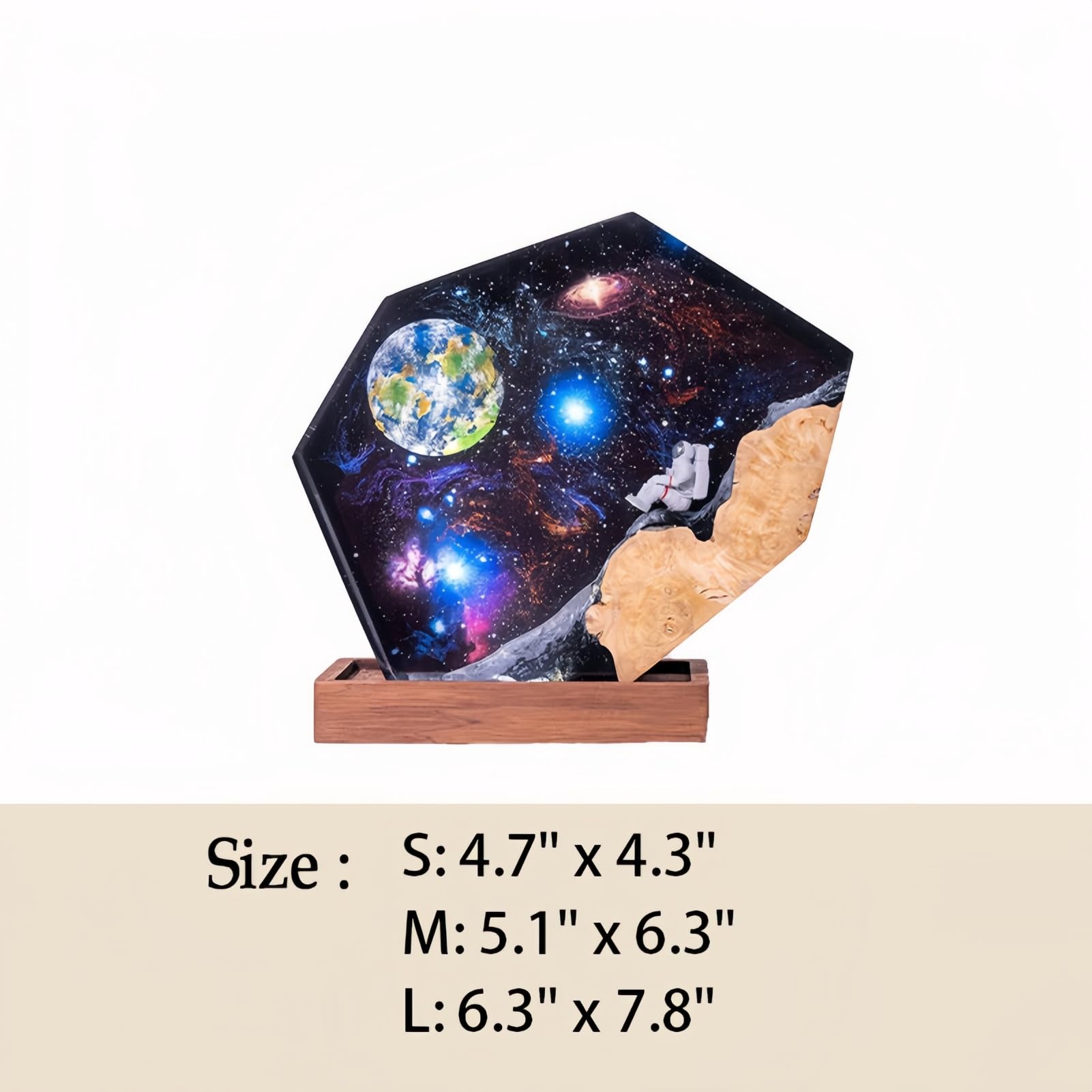 Drawelry 3D Weltraum Harz Nachtlicht Ornamente mit Holz Sockel LED Nacht Lampe Dekoration Astronaut Rakete Epoxidlampe Tischlampe Heim Büro Deko Geburtstag Geschenk für Familie, Freunde (C2)