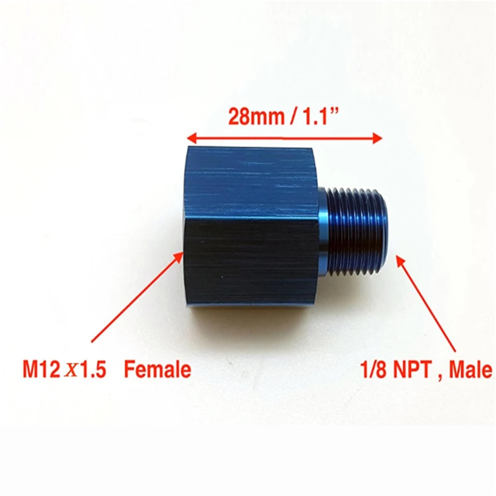 Conector adaptador de sensor de presión de combustible y aceite de aluminio M12x1,5 hembra a 1/8 NPT macho