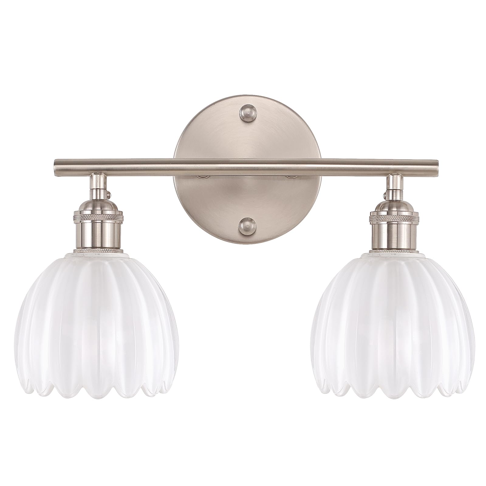 Shenmoyl Bathroom Light Fixtures, 2-Light Vanity wall Light Over Mirror with White Tulip Glass Shade for Bedroom Living Room (Bulb Not Included), Satin Nickel