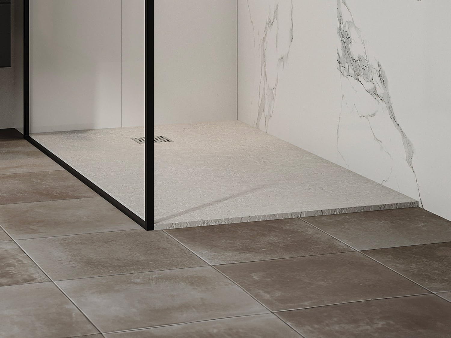 Vente-unique - Receveur de douche extra plat à poser ou à encastrer recoupable en résine SMC - Blanc - 140 x 80 cm - MIRNOSA