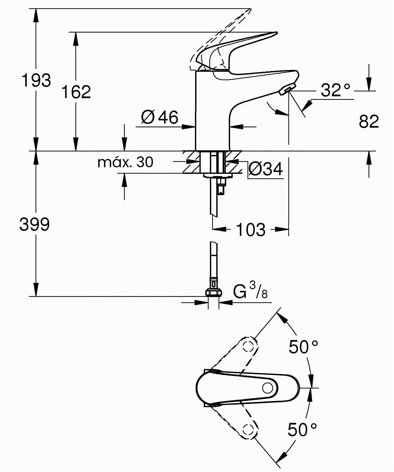 GROHE Swift Quickfix-Monomando de lavabo 1/2" Tamaño S, Cromo, menor consumo de energía, 24323001