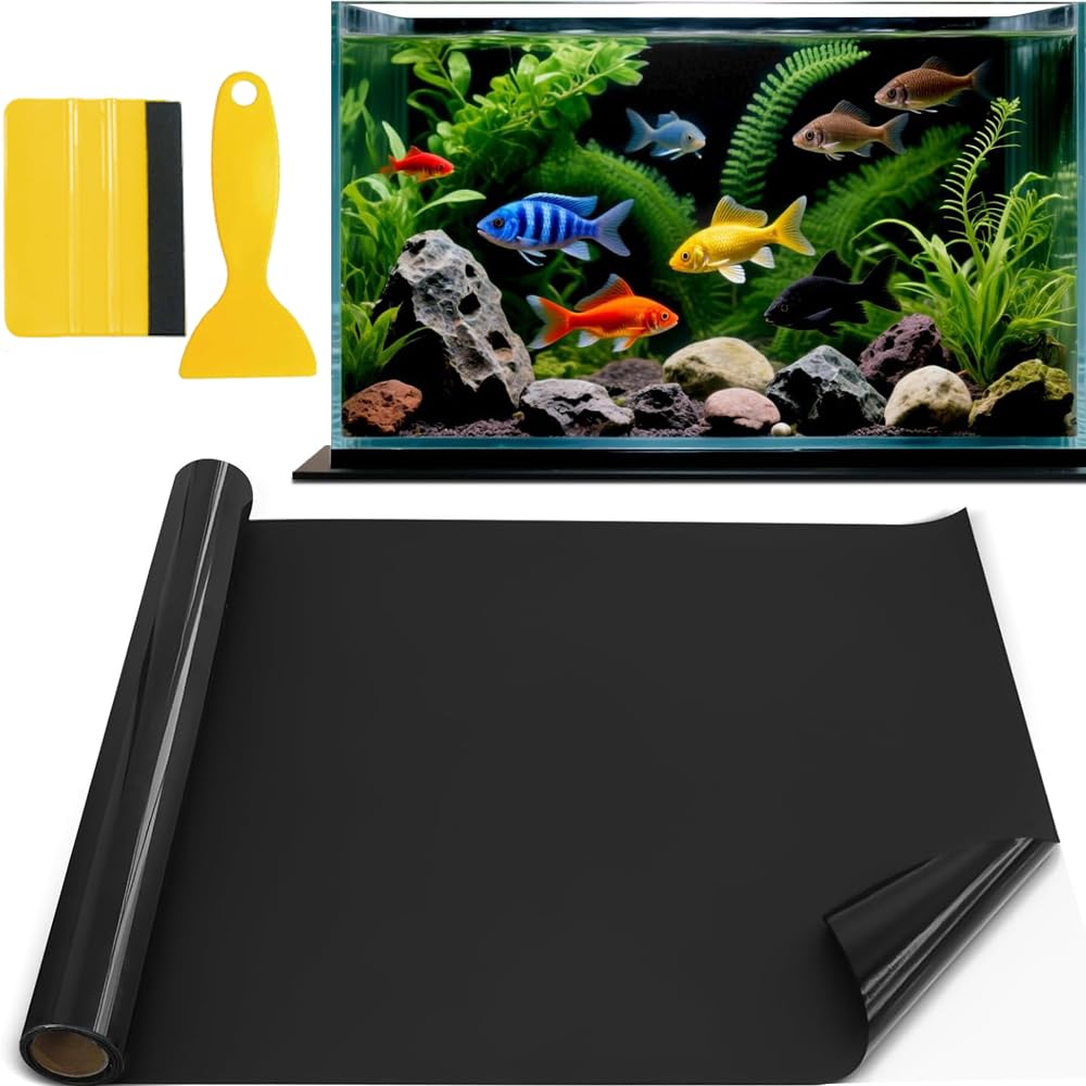 40cm×2m Fish Tank Background, Aquarium Background with Squeegee & Scraper, Self Adhesive Backdrop, Fish Tank Sticker Cut to Size, Light Blocking Aquarium Wallpaper for Fish Tank Decoration