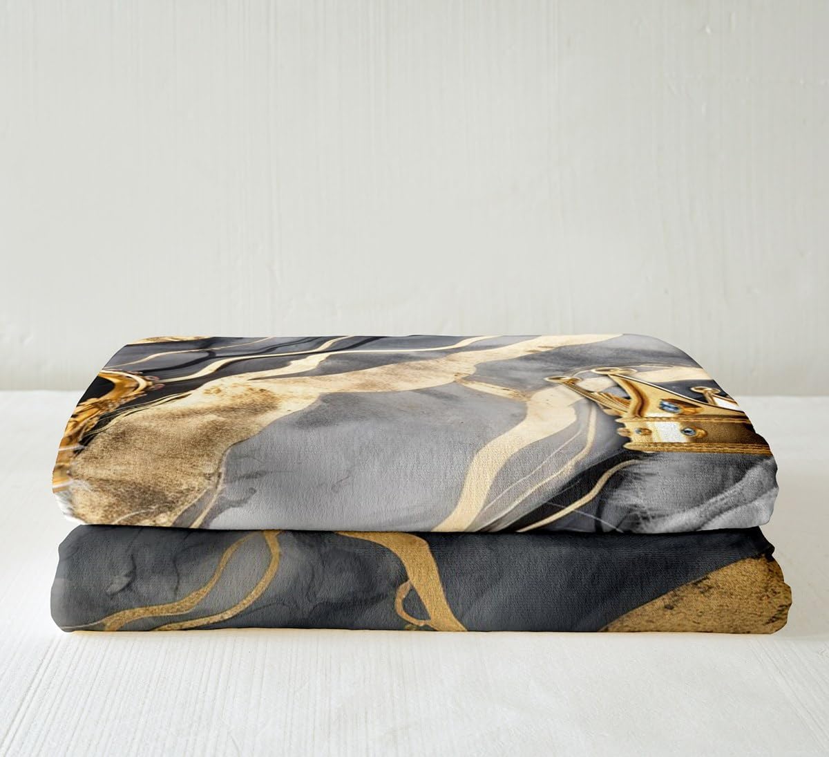 Wild Lion Couple Flannel Blanket,King and Queen Crown African Animal Fuzzy Blanket for Children Present,Gray Black Golden Mable Ink Painting Polyester Throw Blanket for Couch, Twin (60 x 80 Inch)