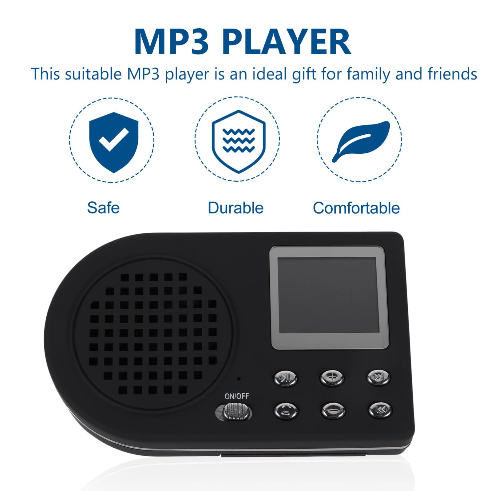 Mp3 Portatile Nero con Schermo Lcd e Riproduzione Esterni, in Plastica Resistente, come Regalo per Famiglia e Amici, Include Cavo USB