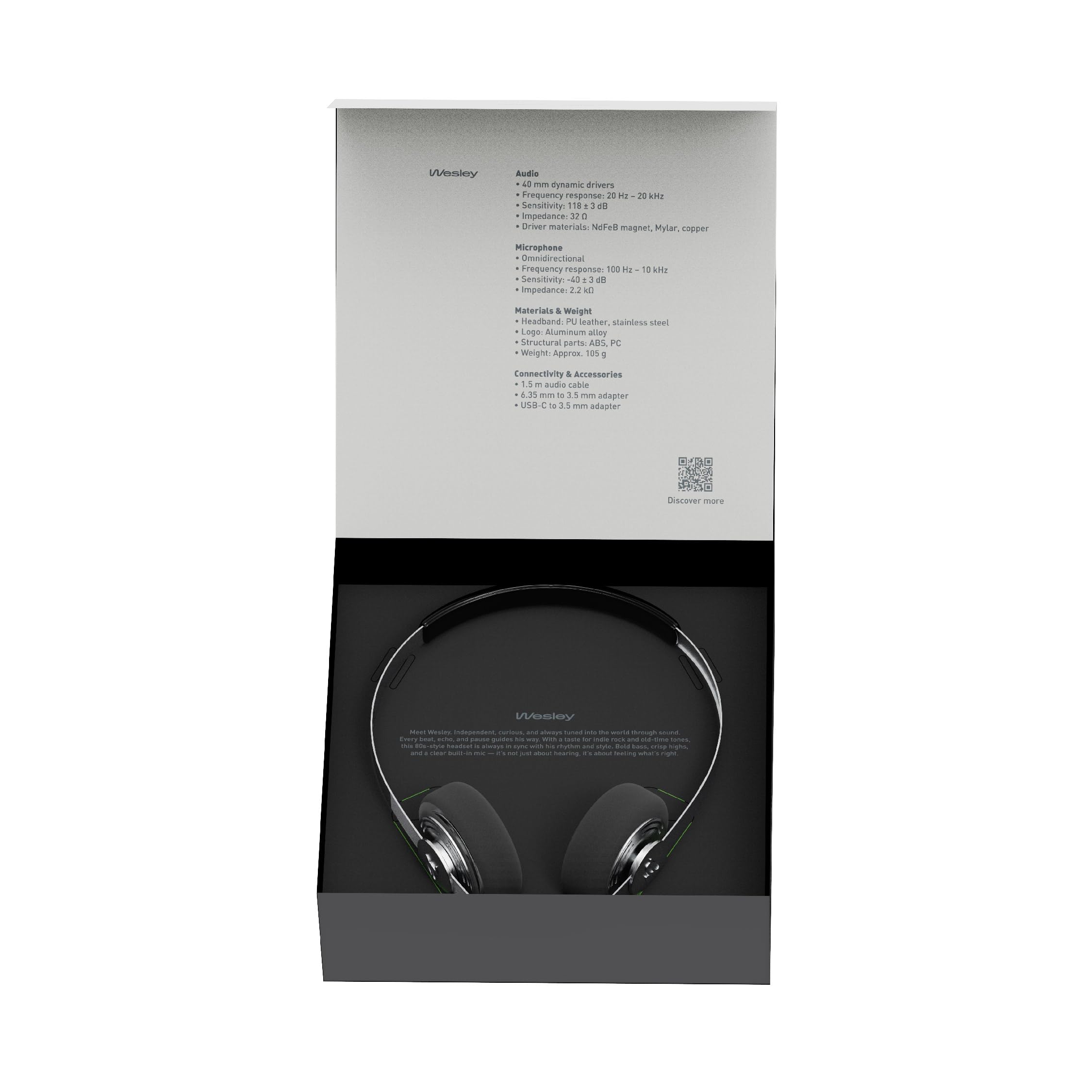 Gadhouse Wesley Casque rétro Filaire avec USB-C et connectivité 3,5 mm – Casque Vintage, Style Walkman Filaire avec Pilotes de 40 mm, Commandes de Micro intégrées et Design léger de 105 g pour la