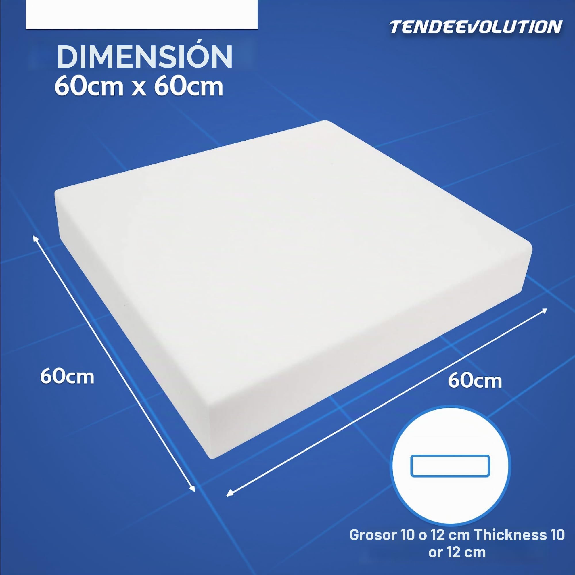 TENDEEVOLUTION Goma Espuma para Tapizar 60x60cm, Densidad 30, Espesor 12 cm. Espuma para Sofa y palés, Relleno Sofa de Poliuretano expandido (Densidad 30, 60X60 Grosor 12CM)