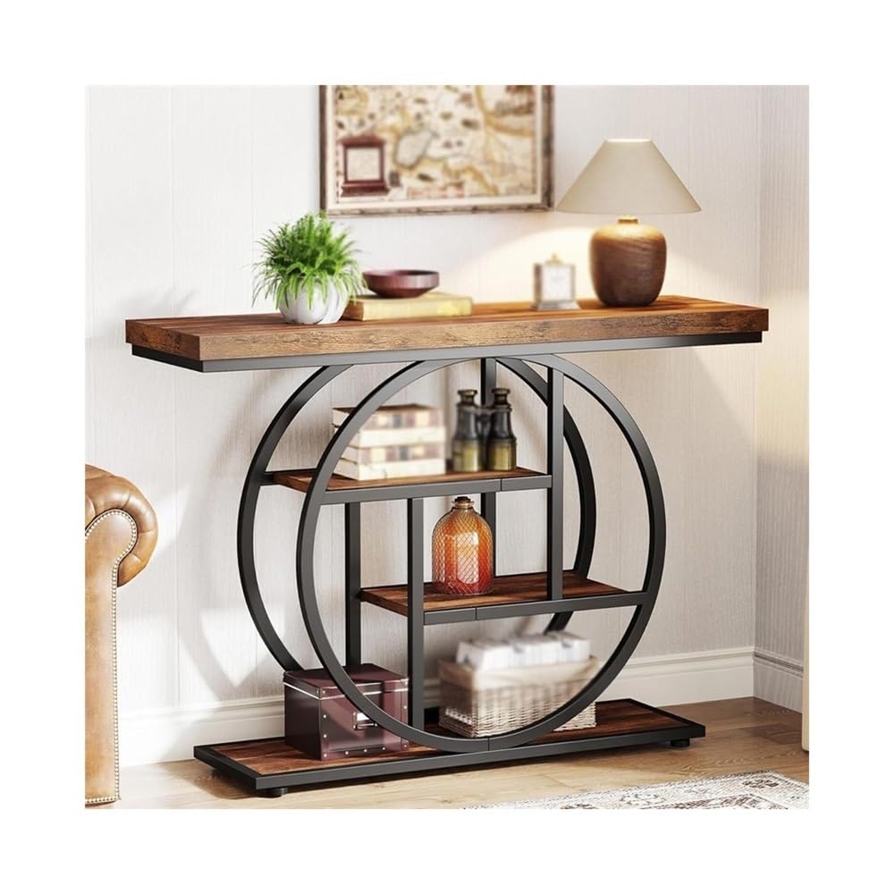 Tavolo da corridoio Tavoli con ripiani portaoggetti for soggiorno(Rustic Brown)