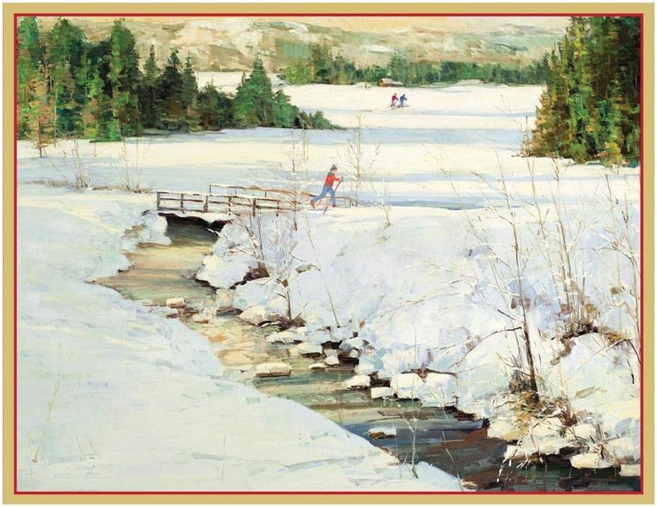 Caspari Snowy River Large Boxed Christmas Cards - 32 Cards & Envelopes