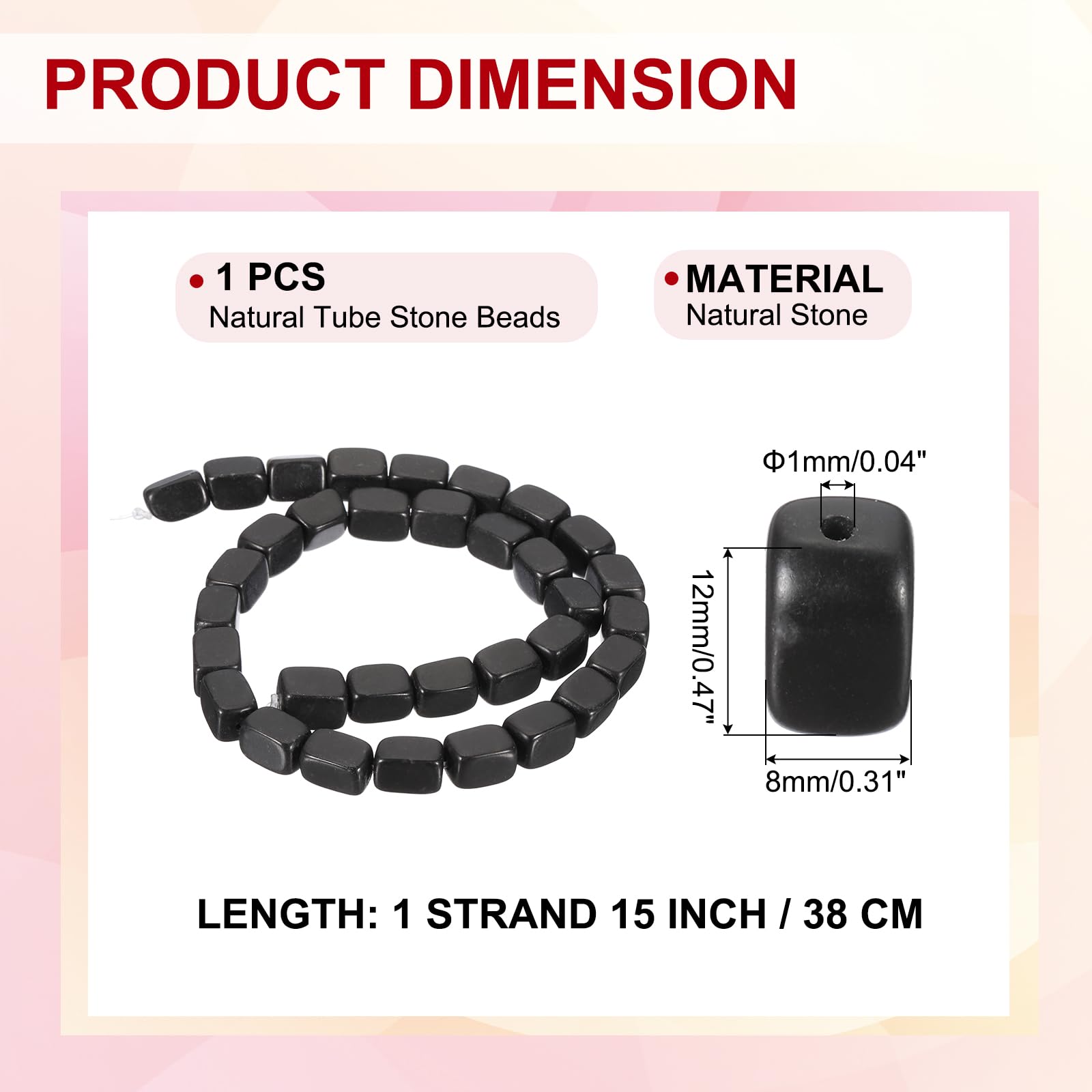 PATIKIL 12x8mm Natural Stone Gemstone Beads for Jewelry Making 1 Strand 15"/38cm Cuboid Loose Spacer Beads Crystal Agate Beads for Bracelet Necklace DIY Art Craft Black - Image 2