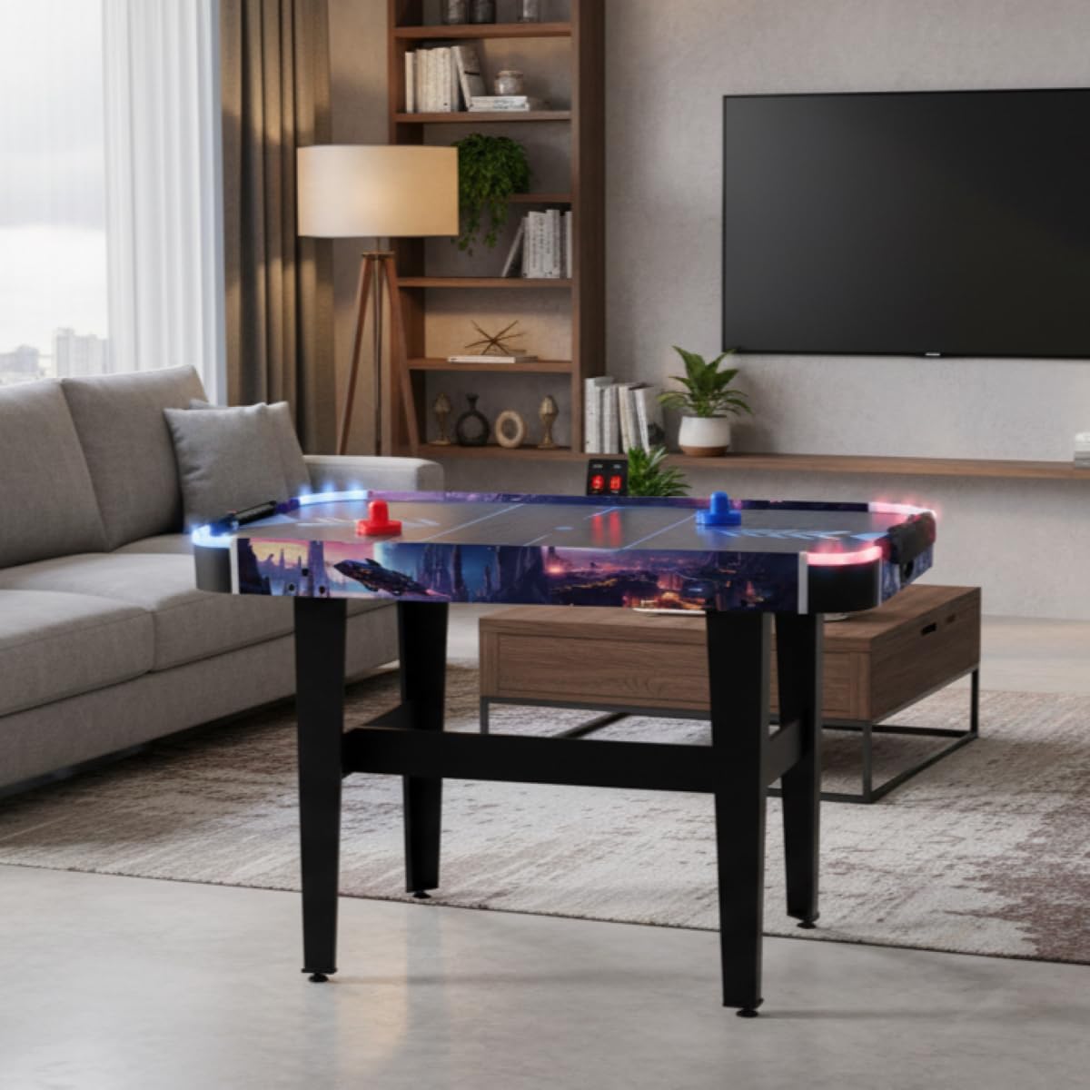 LED-Airhockey Spieltisch von FASports, Air Hockey Kinder/Jugendliche ab 8 Jahren, Airhockey Spieltisch mit Luft inkl. leuchtende Pusher und Pucks
