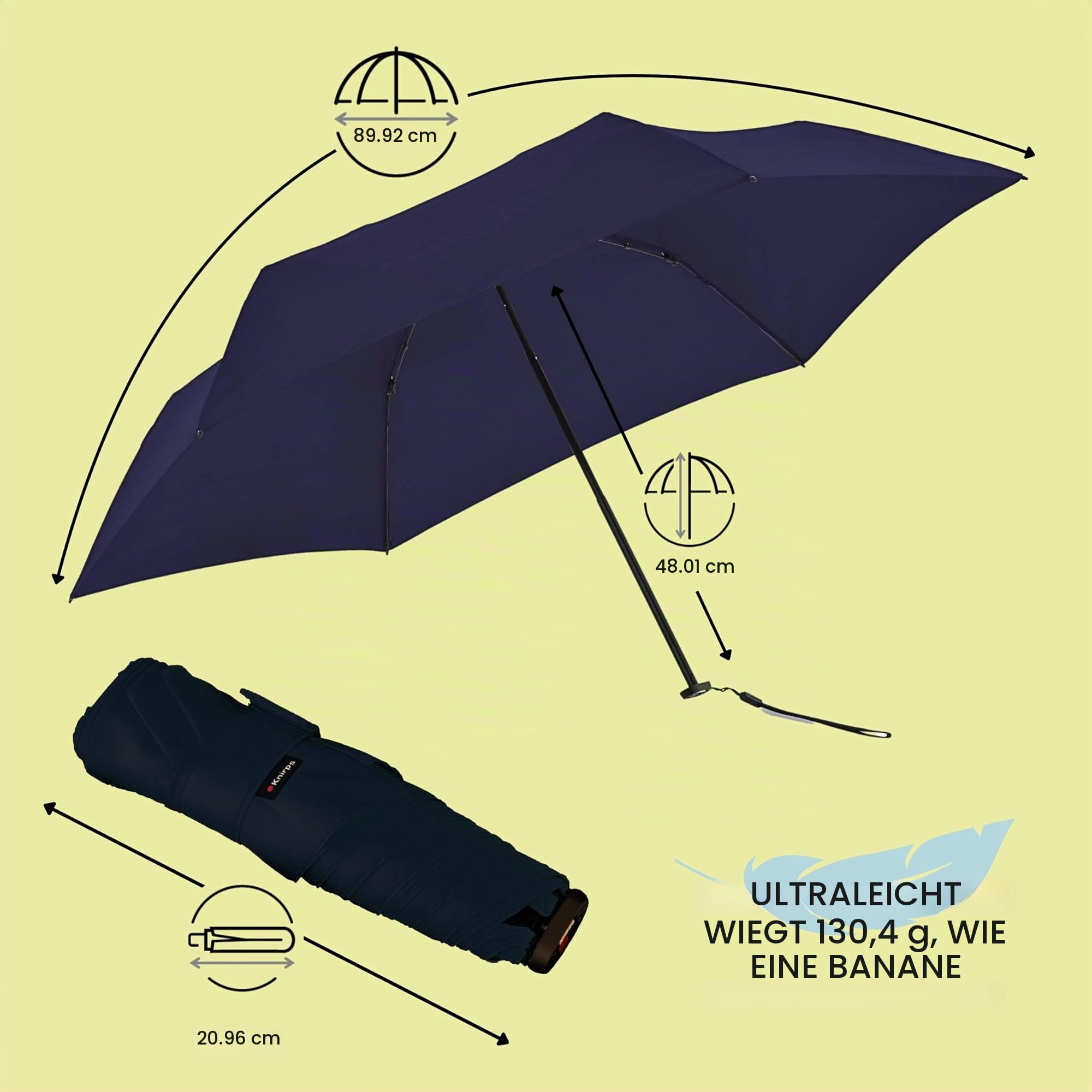 Knirps X4U My Clever Companion Regenschirm 90 cm Durchmesser, winddicht, Hand-öffnet und schließen, kompaktes Design für Reisen und Wetterschutz, mit Funktion