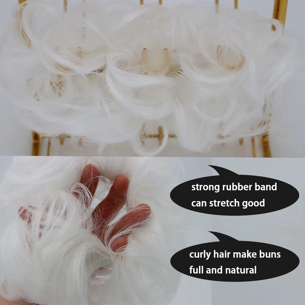 LaLuLoLi White Color Messy Hair Bun Synthetic Hairpiece Elastic Donut Chignon Hair Extensions for Women Girl (2pcs, #1001) - Image 3