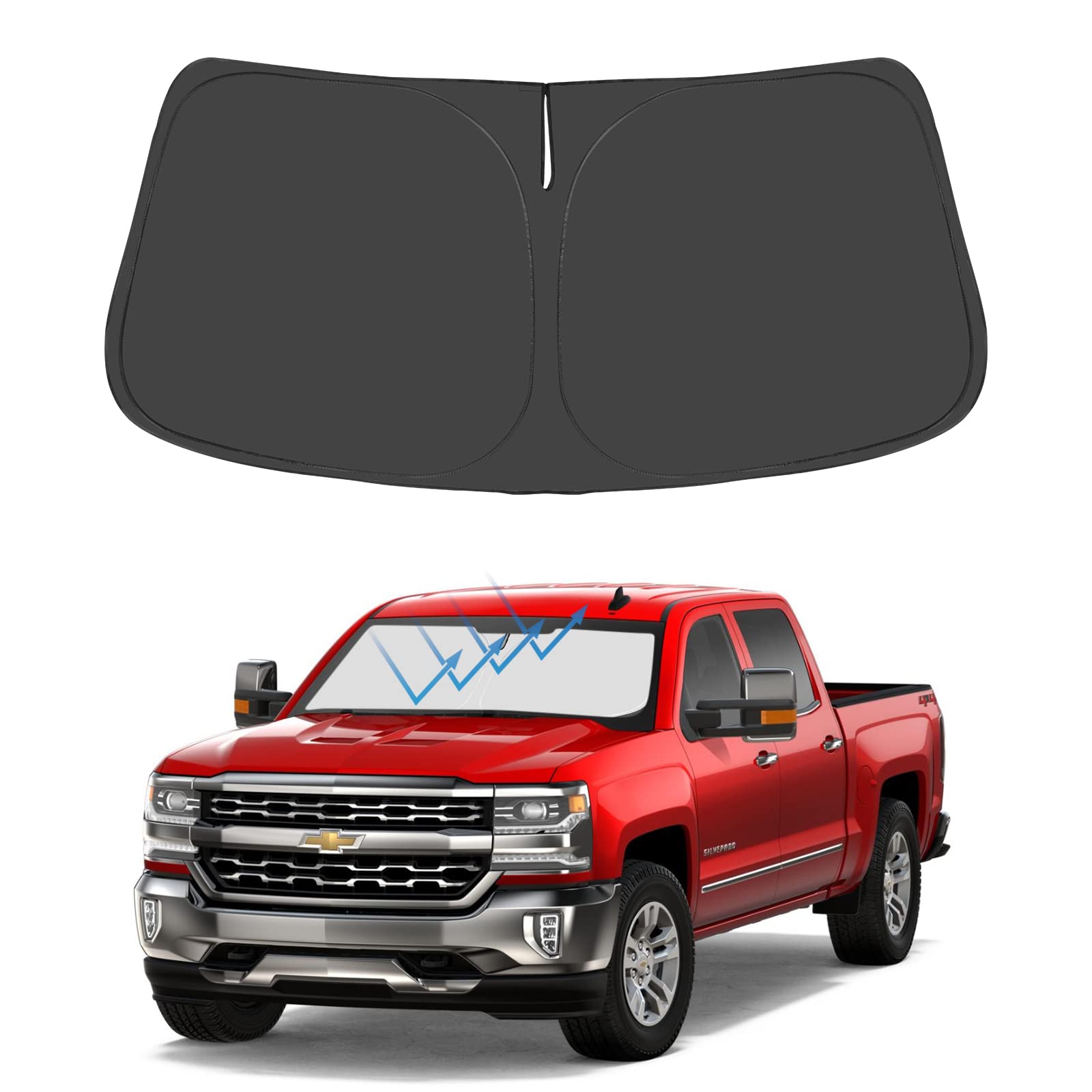 Windshield Sunshade Custom for Silverado 2019 2018 2017 2016 2015 2014 Reflective Heat Sun UV Protector Foldable Front Window Shade Upgrade Accessories