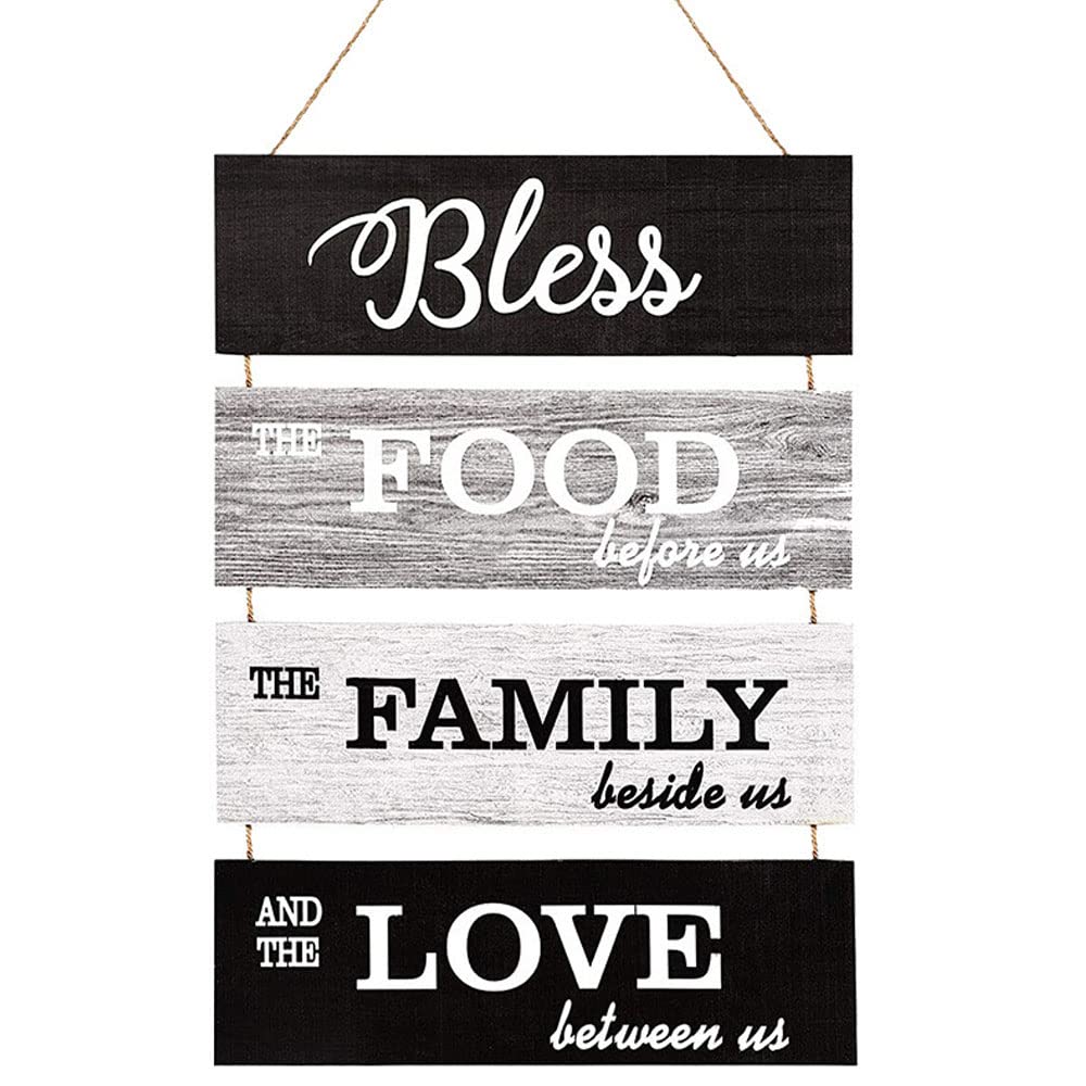 Excefore Wall Hanging Sign Bless Hanging Wall Sign Rustic Wooden Family Living Sign (Bless, Food, Family, Love) House Wall Decoration Brand for Living Room Bedroom Bathroom Family Kitchen