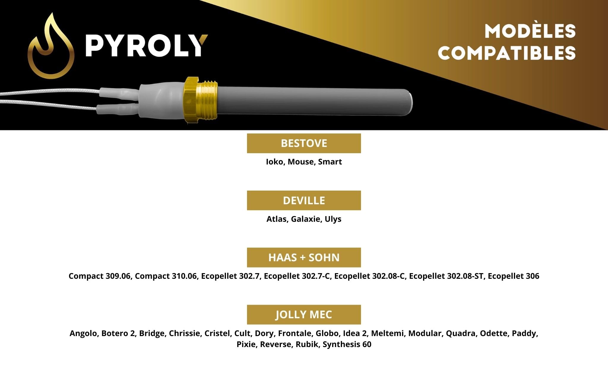 Bougie céramique d'allumage pour poêle à granulé compatible JOLLY MEC/SKIA/EXTRAFLAME/BESTOVE/DEVILLE/HAAS+SOHN - écrou 3/8-300W - Qualité supérieure avec connecteurs