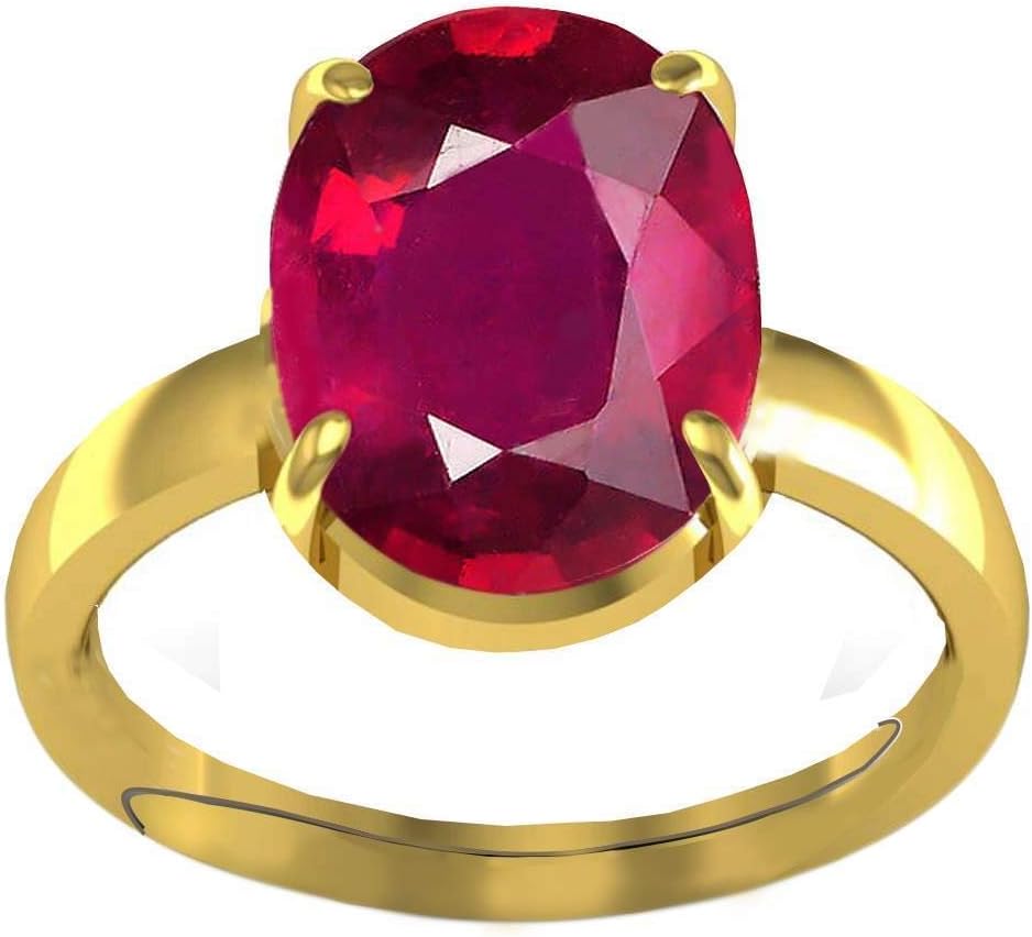 Certified 12.25 Ratti Ruby/Manik 22K Gold Plated Birthstone Adjustable Ring for Men & Women (Red)