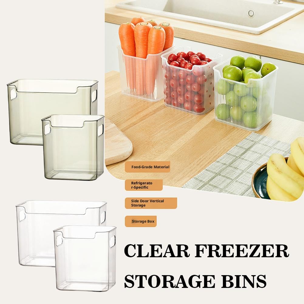 Contenitori per congelatore, confezione da 4 organizer in plastica trasparente per frigorifero e dispensa, contenitori impilabili con manici per alimenti surgelati, carne e verdure